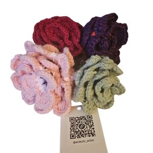 Hand Crafted Floral Accessory Crochet Coasters 4pc. Set Colorful Rose Handmade